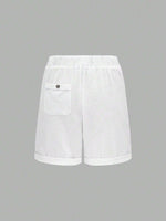 Solid Color Drawstring Shorts With Pockets, Summer Casual Wear