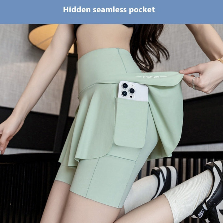 False-two-piece Skirted Leggings Pocket Three-point Shark Pants Yoga Pants