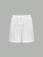 Solid Color Drawstring Shorts With Pockets, Summer Casual Wear